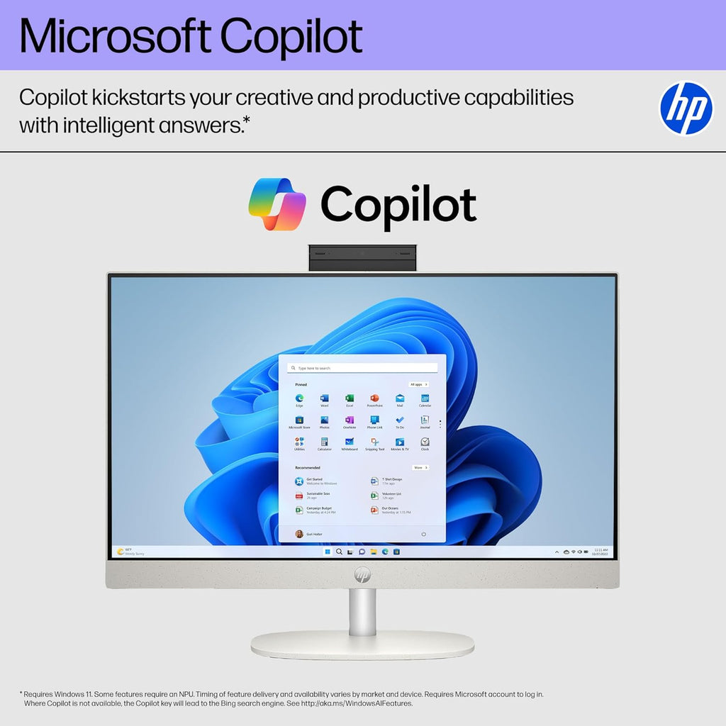 HP 24 Touchscreen All-in-One Desktop Computer for Home and School  Intel Processor  23.8" FHD Display  16GB DDR4 RAM  1TB PCIe SSD  WiFi 6  Bluetooth 5.3  Business AIO  White