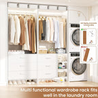 Aheaplus Closet System with 6 Drawers, 4.5ft Wood Closet Organizer System, Walk-in Closet or Small Closets Wardrobe, Clothes Rack with Hanging Rods, Set of 2, White