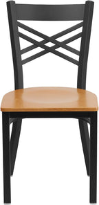 Flash Furniture 2 Pack HERCULES Series Black ''X'' Back Metal Restaurant Chair - Natural Wood Seat