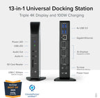 Plugable 13-in-1 USB C Docking Station 4K Triple Monitor with 100W Power Delivery | USB C Dock for Windows  Mac  ChromeOS  Thunderbolt | Driver Required | 3X HDMI and 3X DisplayPort (UD-ULTC4K)