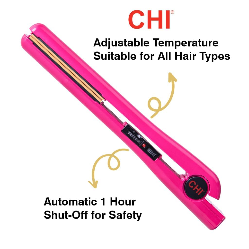 CHI Tourmaline Ceramic Flat Iron Hair Straightener 1", Professional Hair Styling Tool for Silky Smooth Hair, Frizz Control & Curling, Pure Pink 1" Plates