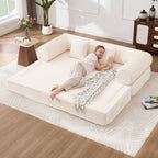 Tbfit 79'' Convertible Sofa Bed, Oversized Corduroy Folding Boneless Couch, Futon Mattress Sleeper Sofa, Comfy Foldable Upholstered Floor Couches for Living Room, Beige
