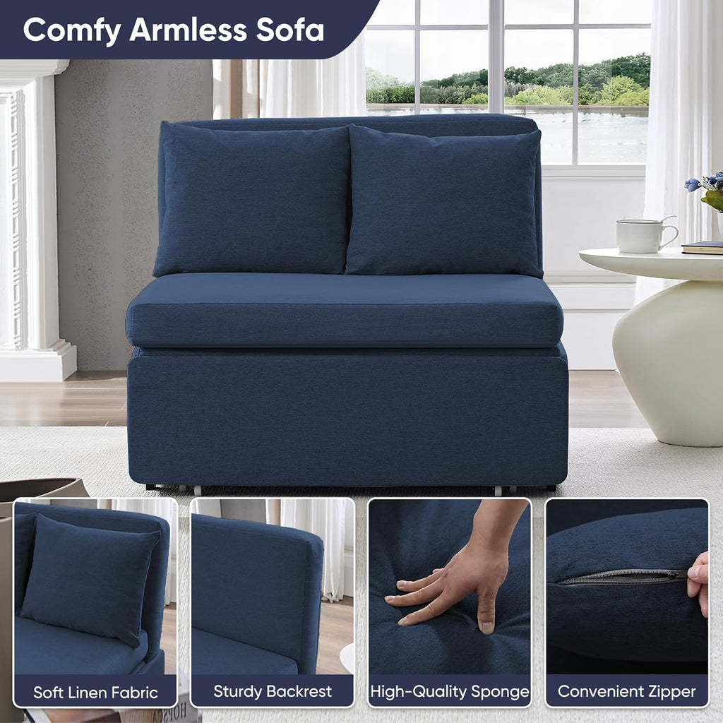 ijuicy 3 in 1 Twin Size Pull Out Sofa Bed Linen Sleeper Sofa with Pullout Bed, Convertible Loveseat Couch Beds with Pillows and Tri-fold Mattress for Small Space Apartment, Dark Blue