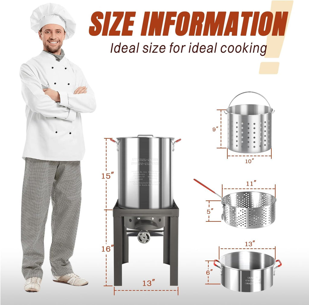 30QT Turkey Fryer & 10QT Fish Fryer Kit, Waterproof Cover & 12-inch Skimmer, 55,000BTU Propane Burner Stove, Aluminum Turkey Fryer Pot, Outdoor Deep Fryer, Crawfish Boiler with Basket