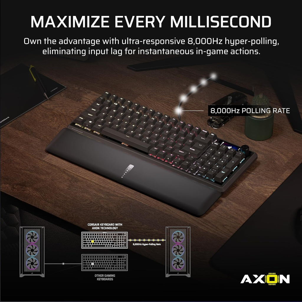 Corsair Vanguard 96 Wired Mechanical Gaming Keyboard – 96% Layout, MLX Fusion Tactile Switches, 8000Hz Polling, LCD Display, Virtual Stream Deck, G-Keys, SOCD Flashtap, QWERTY US – Black