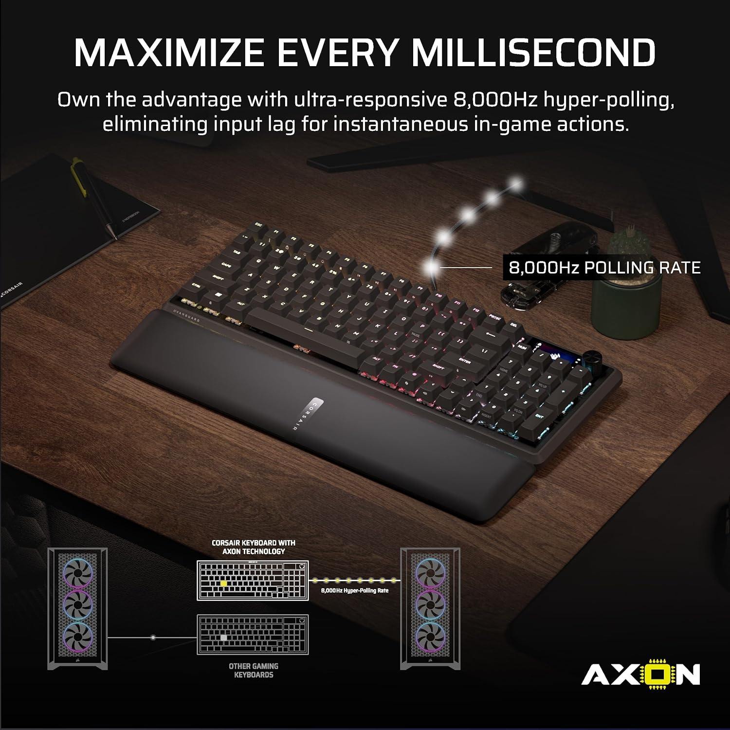Corsair Vanguard 96 Wired Mechanical Gaming Keyboard – 96% Layout, MLX Fusion Tactile Switches, 8000Hz Polling, LCD Display, Virtual Stream Deck, G-Keys, SOCD Flashtap, QWERTY US – Black