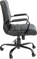 Flash Furniture Whitney Mid-Back Swivel LeatherSoft Desk Chair with Padded Seat and Armrests, Adjustable Height Padded Office Chair, Black
