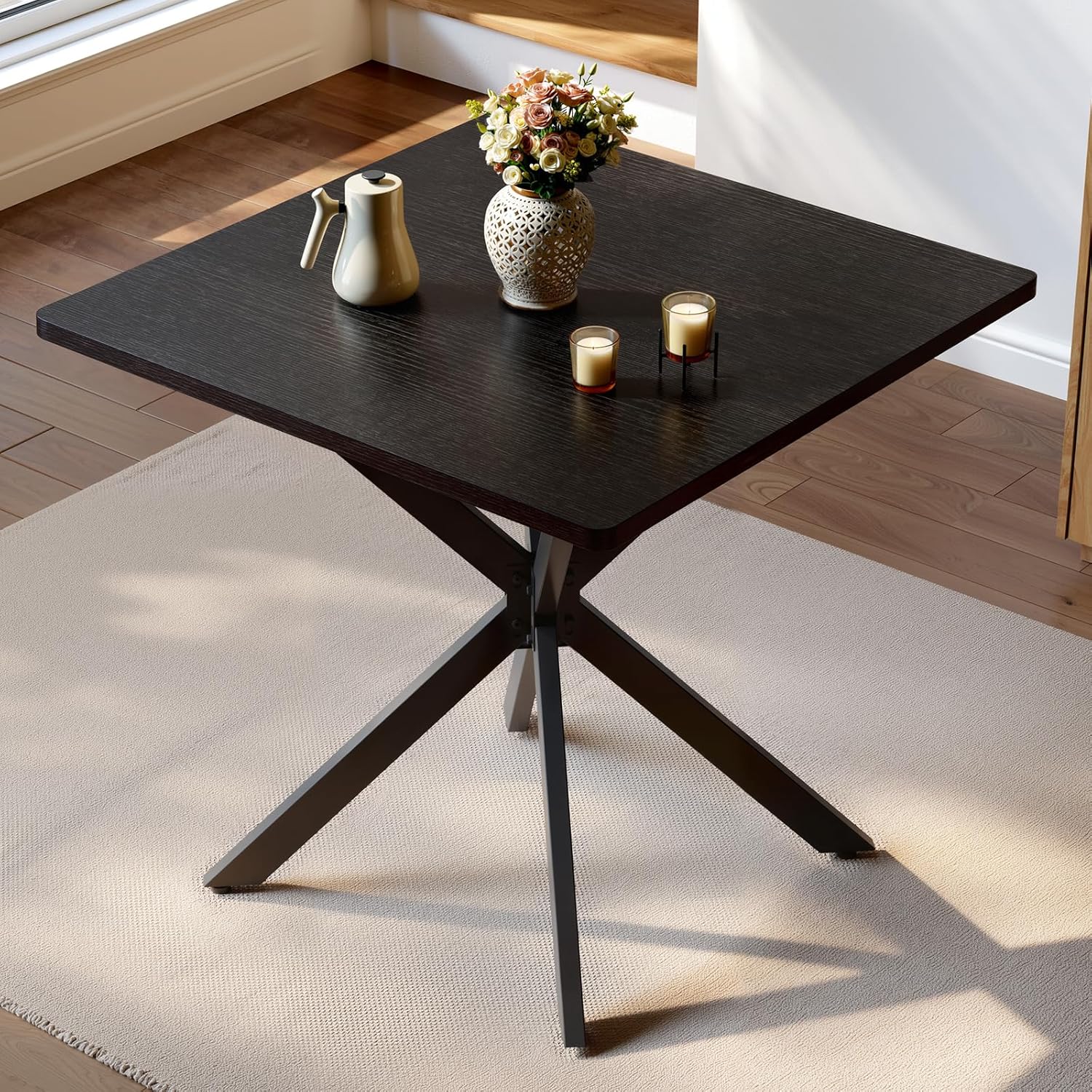 Unovivy 31.5" Small Square Dining Table for 2-4, Space Saving Kitchen Dinner Table, Industrial Compact Modern Dining Room Desk for Kitchen, Apartment, Black