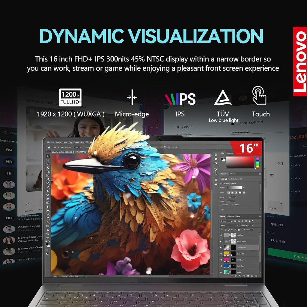 Lenovo Yoga 7i 2 in 1 Laptop Touchscreen  16" FHD+ 360 Foldable Touch Screen Convertible  Intel Core Ultra 7  Windows 11 Pro Laptop PC  16GB DDR5 RAM 1TB SSD  Backlit 10-Key  Fingerprint
