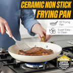 Gotham Steel 15 Pc Ceramic Cookware Set, Ceramic Pots and Pans Set Non Stick with Cooking Utensils and Steamer, Non Toxic PFOA PFOS Free, Premium Gold Stay Cool Handles, Oven & Dishwasher Safe