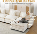 111.4" Modular Sectional Sofa｜Comfy Cloud Couch with Movable Ottoman Deep Seat｜Chenille L Shaped Modular Sofa Sectional Couches for Living Room, Bedroom and Apartment｜Beige