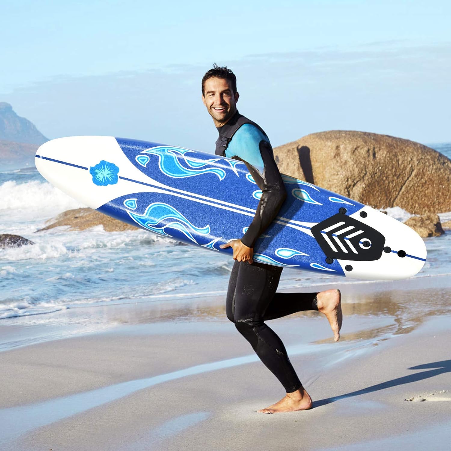 GYMAX Surfboard, 6' Body Board with Removable Fins & Protective Leash, Non-Slip Surfing Board for Surfing, Fishing Water Yoga