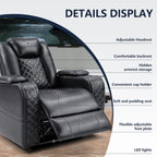 CANMOV Electric Power Recliner Chair with Adjustable Headrest,Breathable Faux Leather Home Theater Seating with Ambient Lighting,Cup Holders,Hidden Arm Storage,USB,Type-C Ports,Black