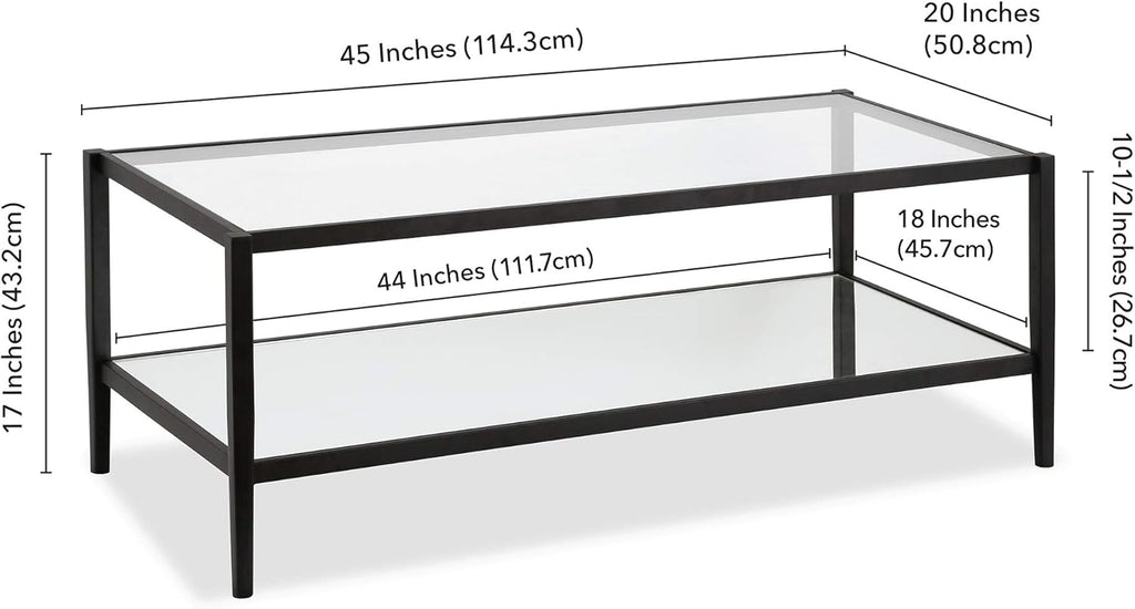 Henn&Hart 45" Wide Rectangular Coffee Table with Mirror Shelf in Blackened Bronze, Modern coffee tables for living room, studio apartment essentials
