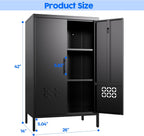 Metal Storage Cabinet with Adjustable Shelves,Metal Sideboard Cabinet with 2 Doors for Home,Office, 42" H x 26" W x 14" D,Assembly Required,Black