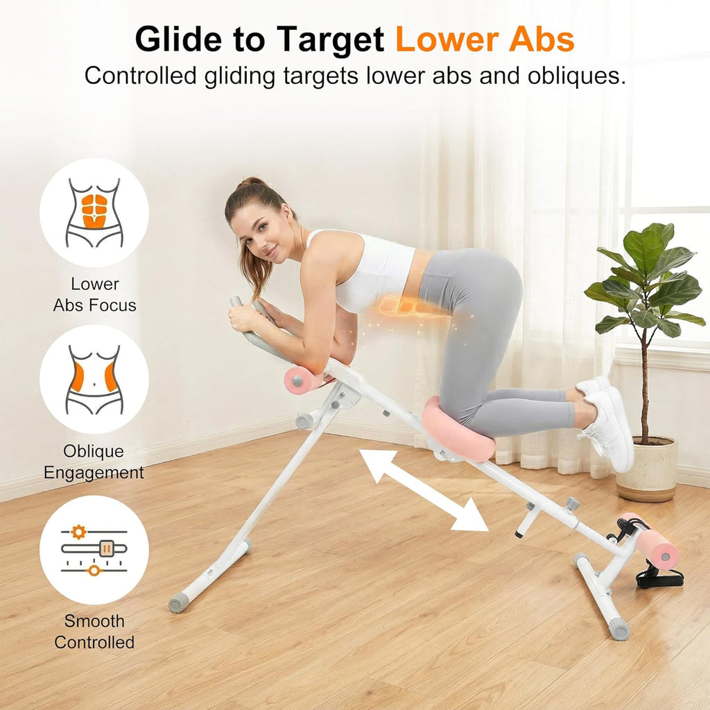 Multifunctional Ab Machine, 6-in-1 Ab Workout Equipment for Home Gym, Adjustable Core & Waist Trainer with 7 Height Levels & 2 Incline Angles, Rowing Mode, Knee Glider