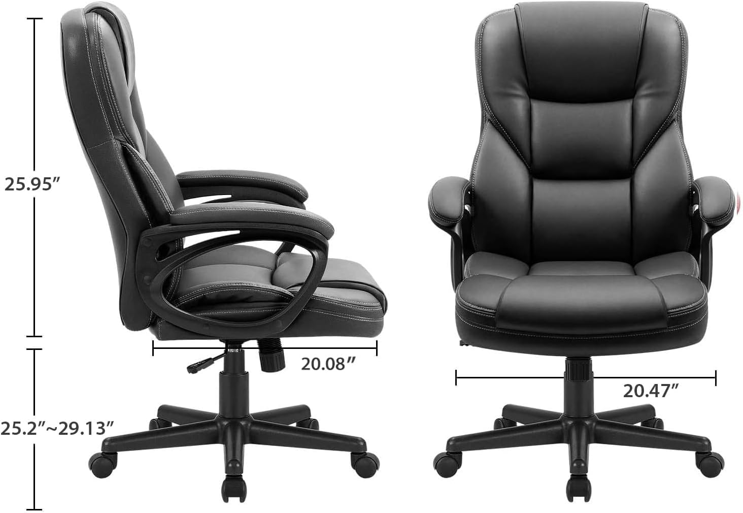 Furmax Office Executive Chair High Back Adjustable Managerial Home Desk Chair, Swivel Computer PU Leather Chair with Lumbar Support (2, Black)