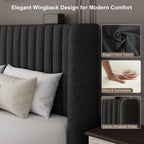 Queen Size Lift Up Storage Bed Frame with Wingback Headboard, Linen Upholstered Platform Bed with 10.8" Underneath Hydraulic Storage, Wooden Slats Support, No Box Spring Needed, Dark Gray