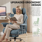 COMHOMA Big and Tall Gaming Chair with Pocket Spring Lumbar Support, Ergonomic Office Chair with Footrest, Executive Desk Chair with Outward Fixed Soft Armrests, Computer Chair with High Back, Blue