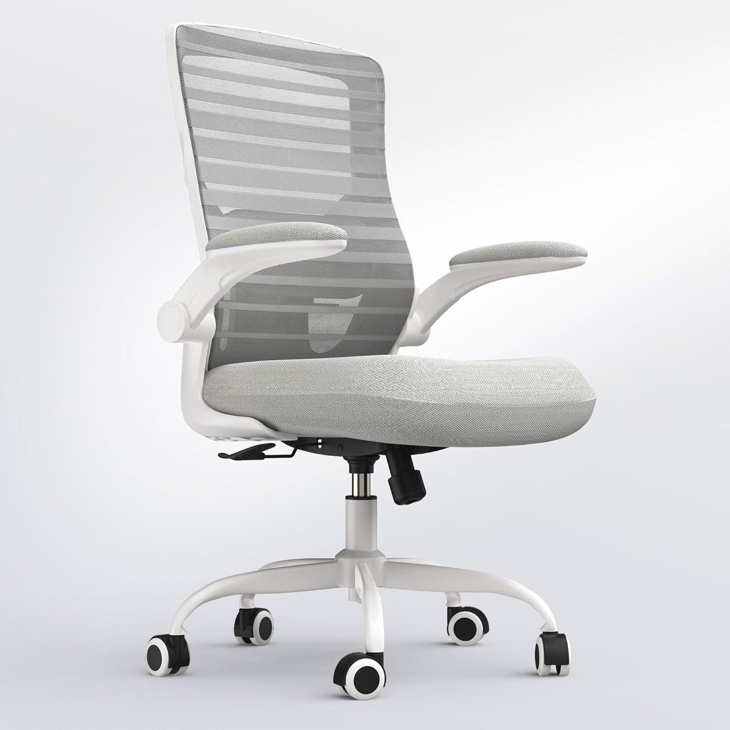 Office Chair for Long Hours & Back Pain Relief – 4" Thick Molded Foam Cushion, Padded Lumbar Support and Flip-up Armrests, Ideal for Office or Study, Light Gray