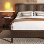 Lifezone Wood Queen Bed, Solid Wood Bed with Flutted Headboard, American Vintage Design, Slats Support, Noise-Free, Sturdy Structure, Easy Assembly, Walnut