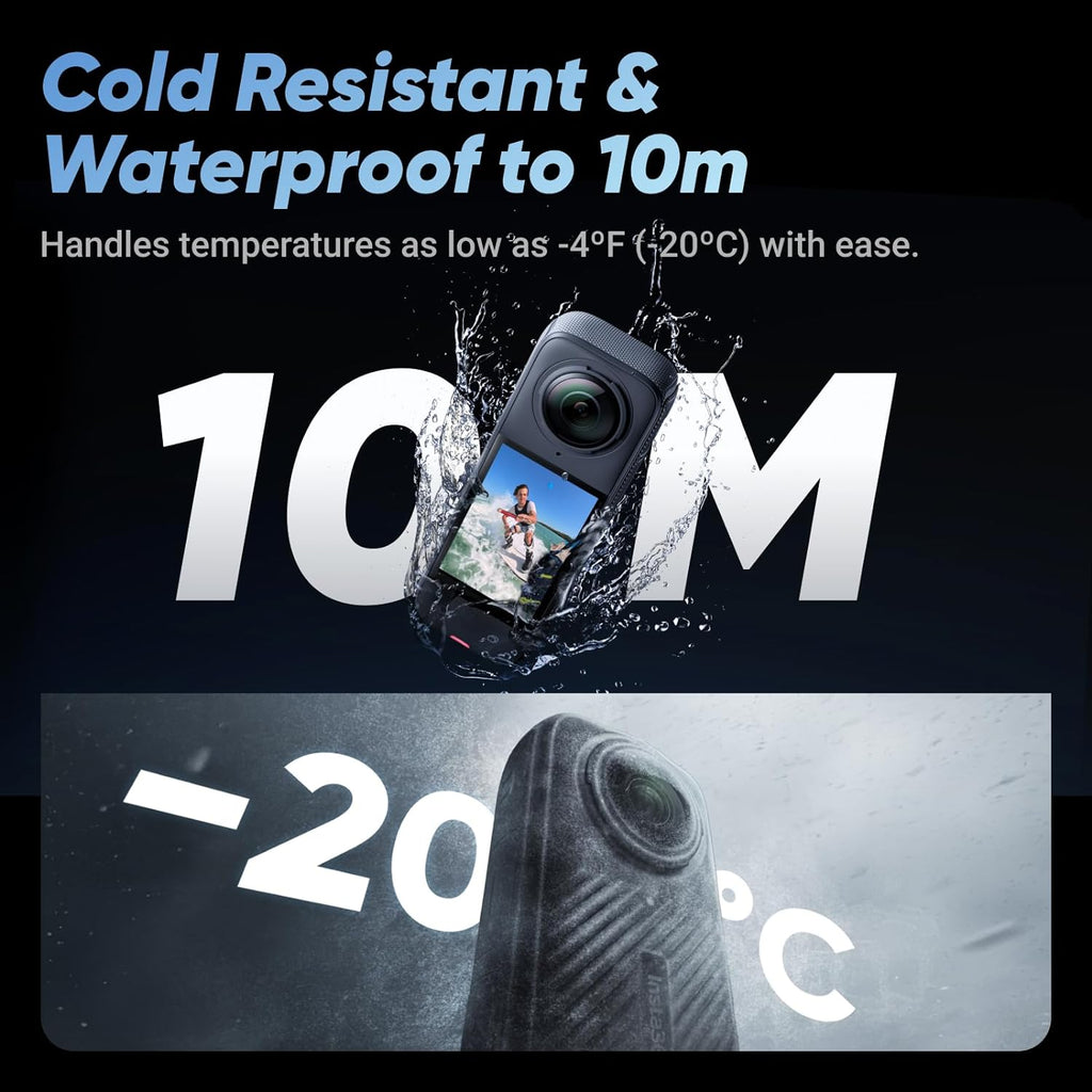 Insta360 X4 Standard Bundle - Waterproof 8K 360 Action Camera  4K Wide-Angle Video  Invisible Selfie Stick Effect  Removable Lens Guards  135 Min Battery Life  AI Editing  Stabilization