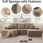 107" Modular Sectional Sofa with Ottoman, Modern Corduroy Cloud Couch with Deep Seat, Boneless Couch Upholstered 3-Seater U-Shaped Sofa for Living Room, No Assembly (Camel, Left-Facing Chaise)