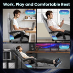 N-GEN GAMING Video Gaming Chair with Footrest Lumbar Support for Home Office High Back Recliner Height Adjustable Ergonomic Comfy Fabric Computer Desk Chair (Grey)