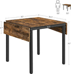 VASAGLE Folding Dining Table, Kitchen Table, Drop Leaf Extendable Table for Small Spaces, Seats 2-4 People, Industrial, Rustic Brown and Black UKDT077B01