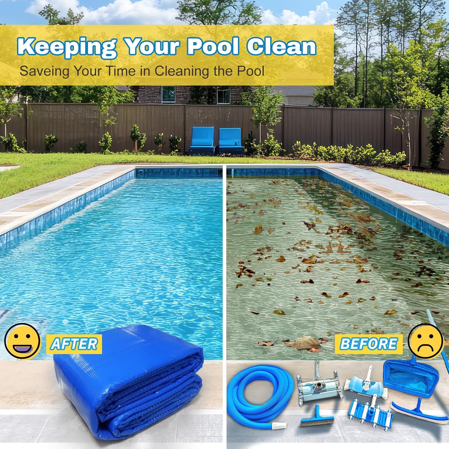 AURSK Solar Pool Cover 12MIL 16x32 Foot Rectangle Solar Pool Blanket for In-ground Pools 1200 Series Insulating Pool Heater Covers