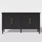Console Table, 58'' Mid Century Modern Pantry Cabinet, Wood Buffet Sideboard, Media Credenza with 4 Doors, Accent Storage for Entryway, Living Room, Bedroom, Dining Room (Black)