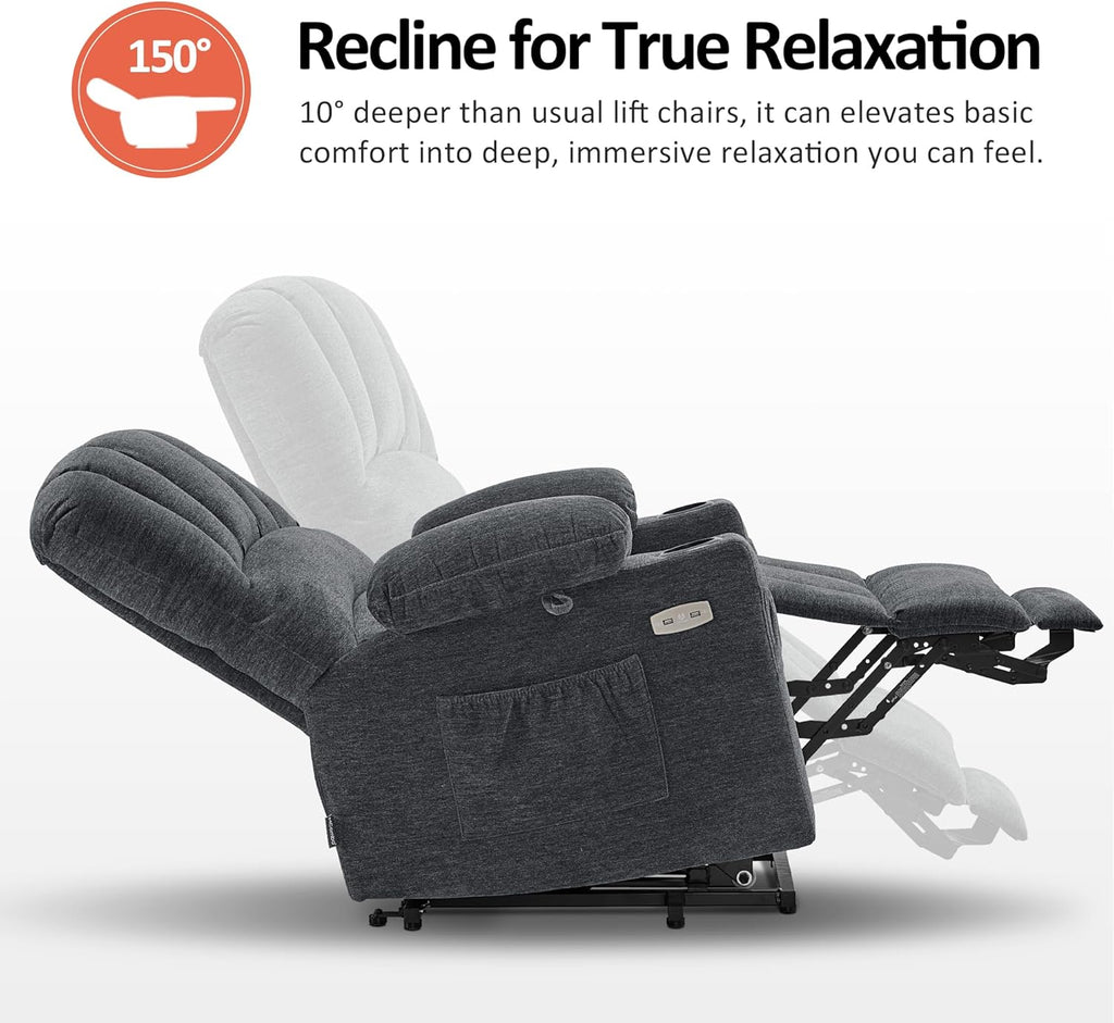 MCombo Power Lift Recliner Chair for Elderly, Lift Chair with Heat and Massage, USB &Type C Ports, Cup Holders, Fabric 7095 (Medium, Dark Grey)