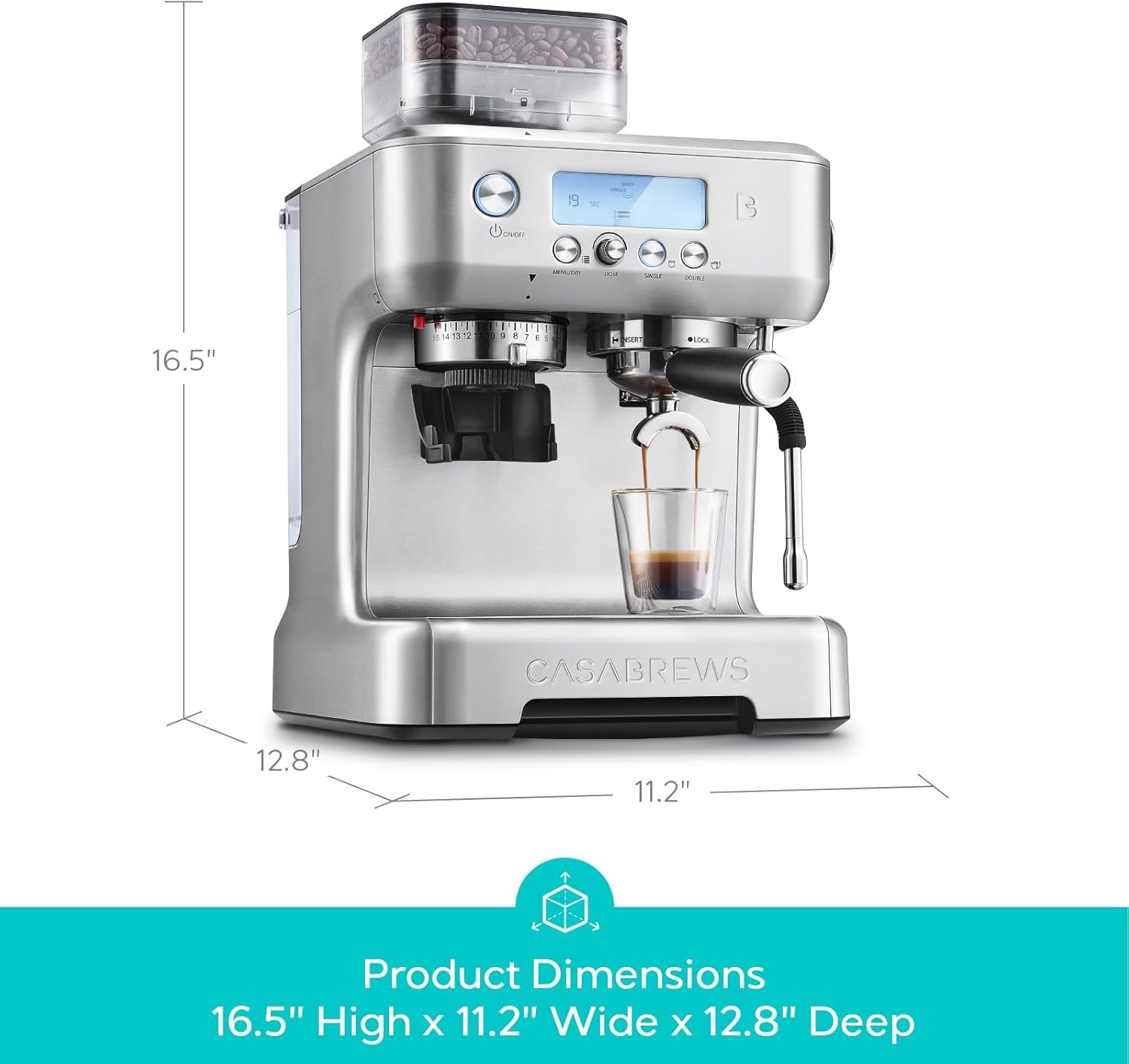 CASABREWS 5700Pro Espresso Machine with Grinder, Professional Coffee Maker with Milk Frother Steam Wand, Barista-Quality Cappuccino Latte Machine with LCD Display, Great for Coffee Enthusiasts