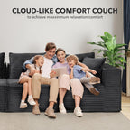 107" Modular Sectional Cloud Couch for Living Room,Deep Seat Boneless Couch,Convertible Sofas with Ottomans,No Assembly Compression Sofas, Comfy Floor Sofa with Memory Foam (3 Seater+1 Ottoman),Grey