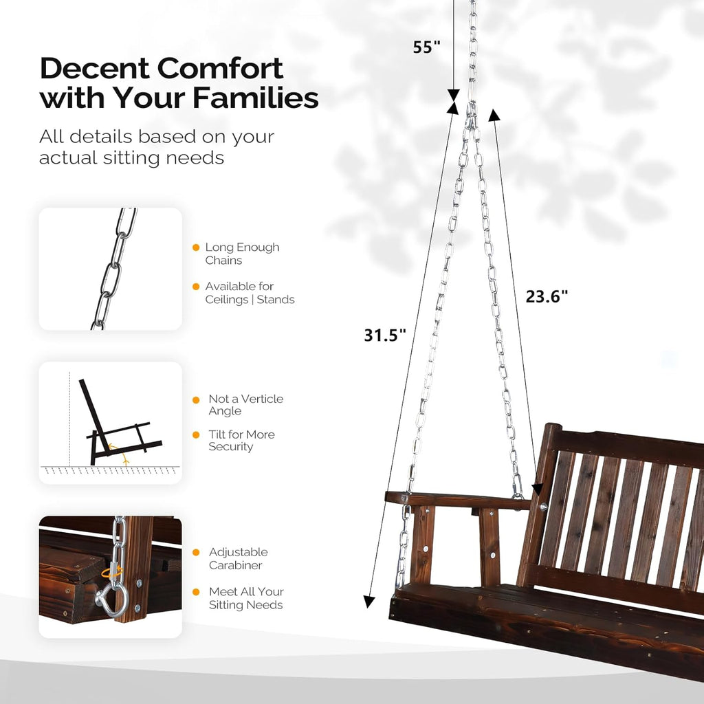 VINGLI Heavy Duty 880 LBS 5 FT Wooden Porch Swing Outdoor  Outdoor Hanging Swing Bench (5 FT  Rustic)