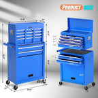 8-Drawer Rolling Tool Chest with Wheels, 2-in-1 Detachable Tool Box with Drawers and Large Cabinet, Rolling Tool Chest Storage Cabinet with Lockable for Warehouse, Garage, Workshop (Blue)