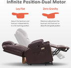 MCombo Dual Motor Large Power Lift Recliner Chair for Elderly, Lay Flat Lift Chair with Heat and Massage, Big Lift Recliner for Tall People, Faux Leather 7815 (Dark Brown)