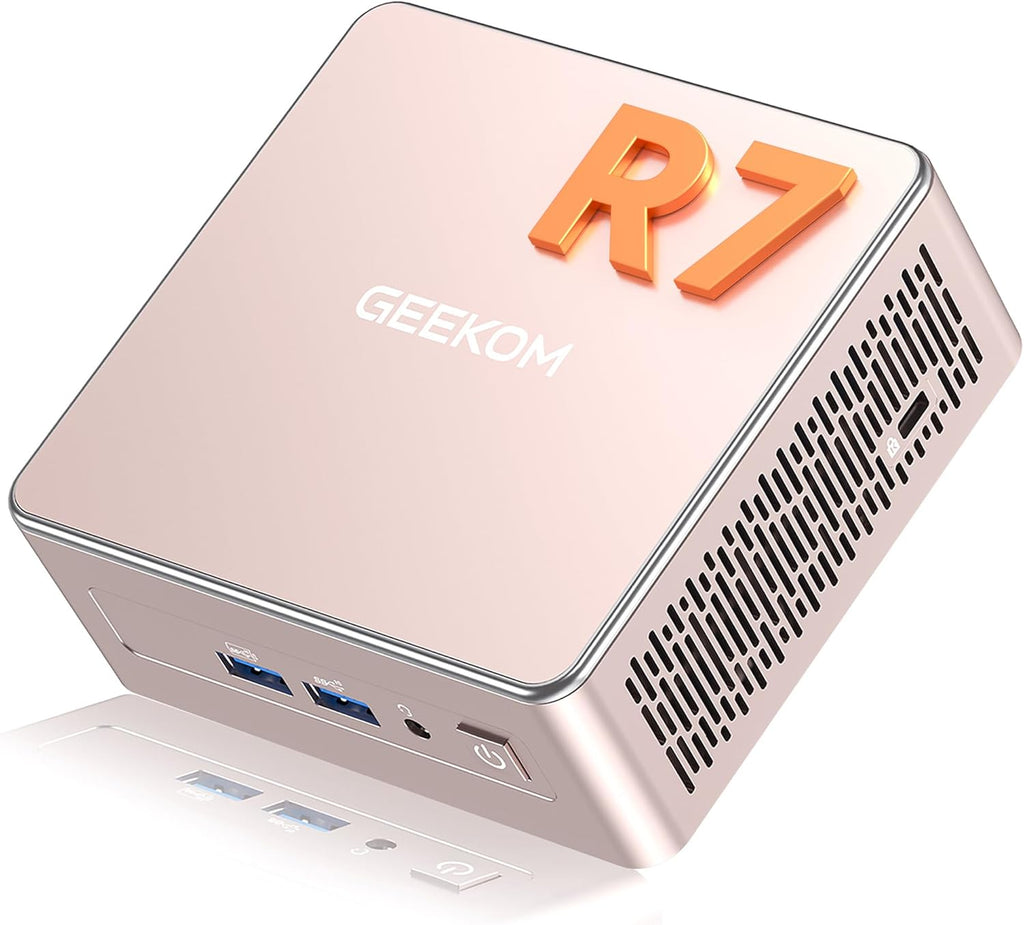 GEEKOM A5 Mini PC 2026 with AMD Ryzen 7 5825U  16GB DDR4(Not LPDDR)  512GB NVMe SSD  2.5" SATA HDD  Radeon Vega 8 Graphics  Windows 11 Pro  8K Quad Display  Dual HDMI  6XUSB  SD 4.0 Slot
