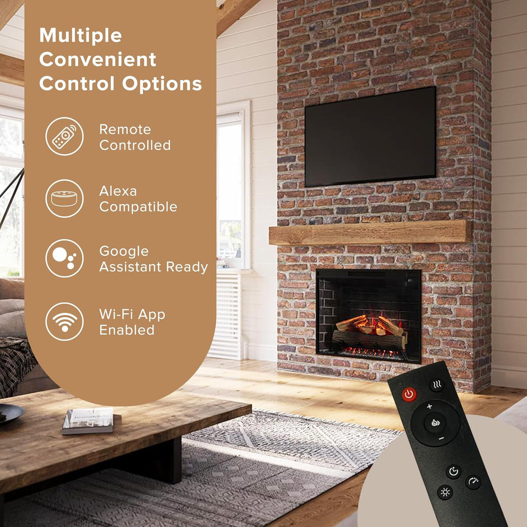 Modern Ember Uptown 33" Smart Electric Fireplace Insert with Remote Control, Compatible with Alexa - 1,000 Sq Ft Electric Heater with Realistic Flames and Log Set
