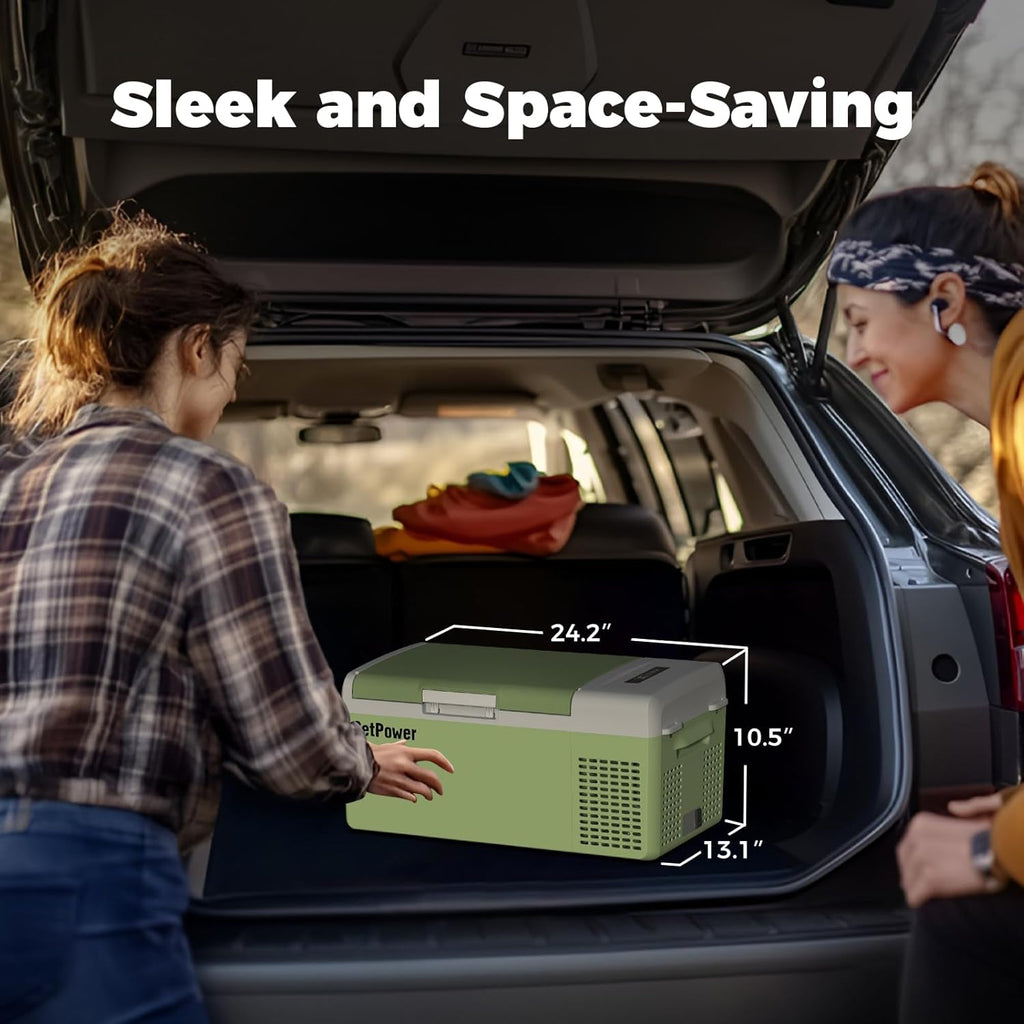 Setpower FC15 Portable 12v Refrigerator, -4℉-68℉ Fast Cooling Car Refrigerator, 15L/15.8Qt Car Fridge Portable Freezer with 12/24V DC & 110/240V AC, Electric Cooler (Green, 15L With AC Adapter)