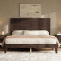 AMERLIFE Queen Sizes Solid Wood Bed Frame with 48" Headboard, Mid Century Modern Platform Bed with Silent Wood Slat System, No Box Spring Needed, Under-Bed Storage, Walnut