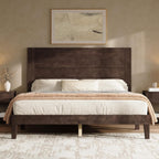 AMERLIFE Queen Sizes Solid Wood Bed Frame with 48" Headboard, Mid Century Modern Platform Bed with Silent Wood Slat System, No Box Spring Needed, Under-Bed Storage, Walnut