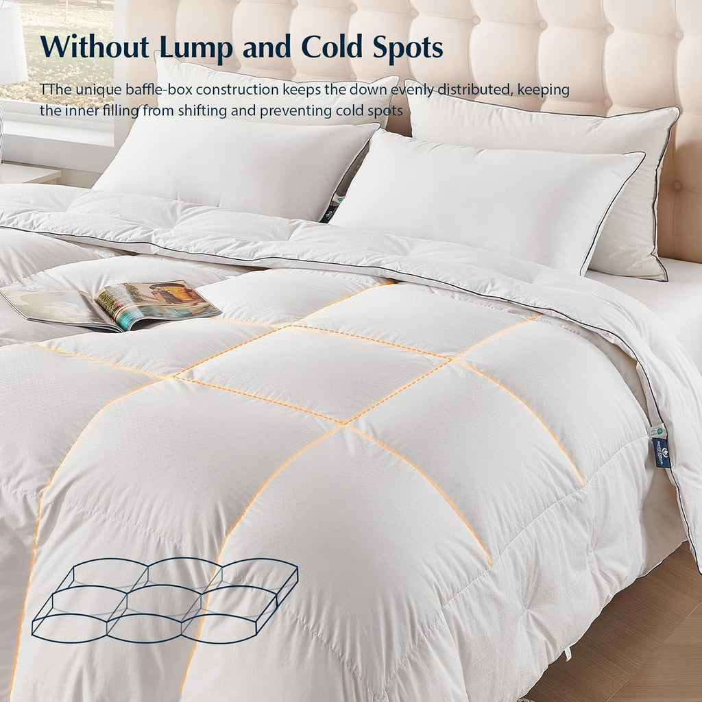 Pacific Coast Comforter King Size, Filled in White Goose Down Bedding Comforter King Size .All Season White Luxury Hotel Fluffy Duvet Insert, 106"x90"
