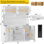 72" Tall Pantry Storage Cabinet with LED Light 55" Wide Kitchen Pantry Cabinet with Charging Station and Adjustable Shelves Modern Kitchen Hutch with Wine Rack and Large Countertop White