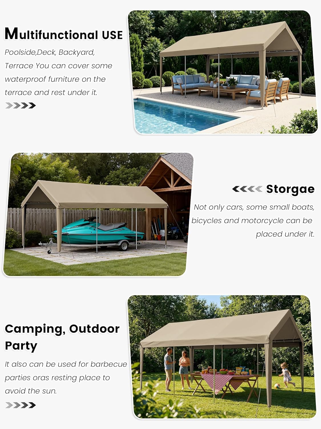 12 x 20 Ft Carport Replacement Cover, Heavy Duty Outdoor Car Tarp Canopy, Waterproof & UV Protected Tear Oxford Tarp with Ball Bungees (Frame is Not Included)