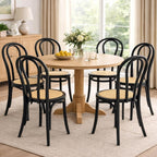 Solid Wood Dining Chairs Set of 2 Mid-Century Modern Rattan Kitchen Room Chairs with Backrest Bentwood Side/Desk Chairs for Dining/Living Room,Home, Black Wood