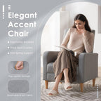 COLAMY Mid-Century Modern Upholstered Accent Chair with Back Pillow & Solid Wood Legs, Fabric Cozy Armchair for Living Room, Bedroom, Reading Nook, Apartment & Small Spaces, Lightgrey