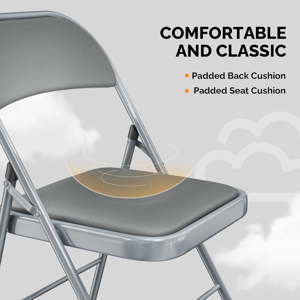 VINGLI 6 Pack Folding Chairs with Padded Seats, Metal Frame with Pu Leather Seat & Back, Capacity 350 lbs, Gray