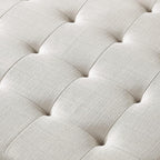 24KF Large Square Upholstered Tufted Linen Ottoman Coffee Table, Large Footrest Ottoman with Solid Wood Shelf-Ivory