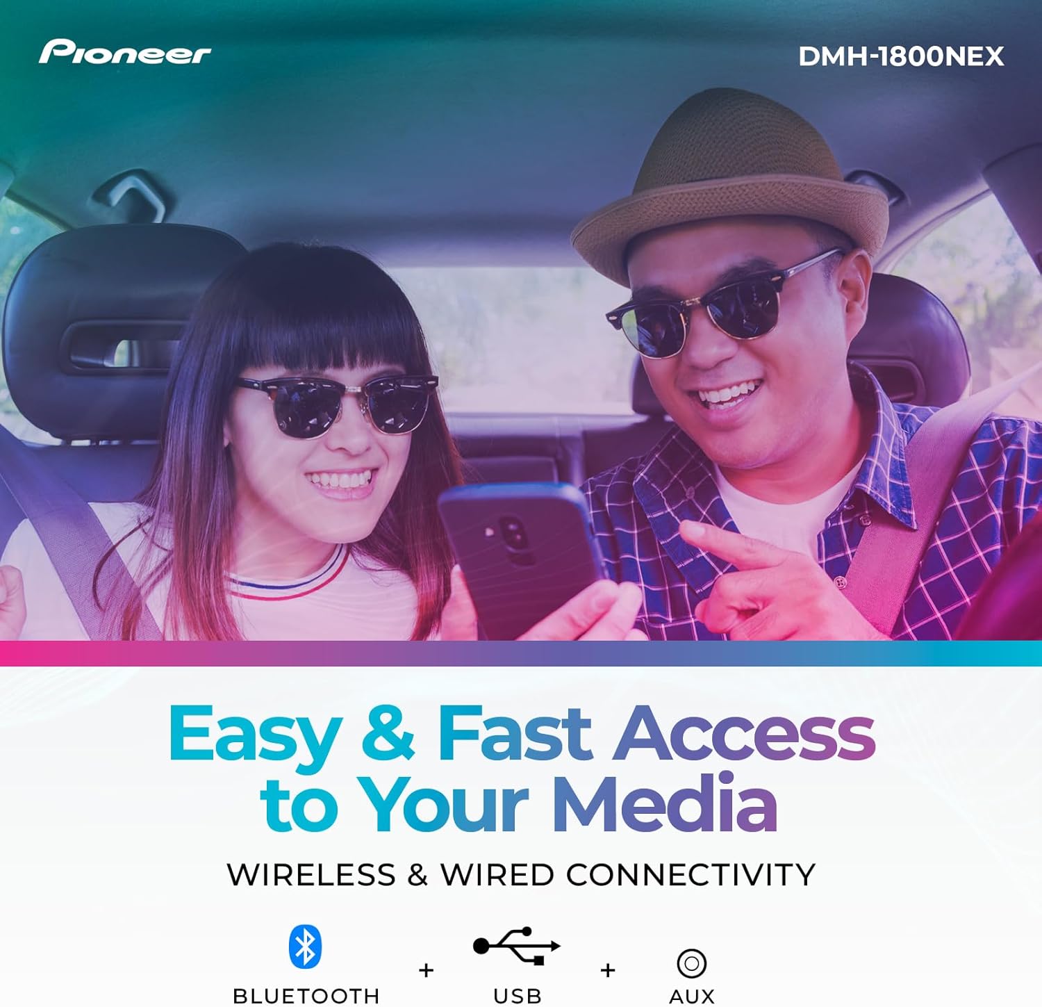 Pioneer DMH-1800NEX 6.8" Double-Din Digital Multimedia Receiver - Built in Bluetooth  Wired Apple CarPlay and Android Auto  Touchscreen  Rear Camera Input